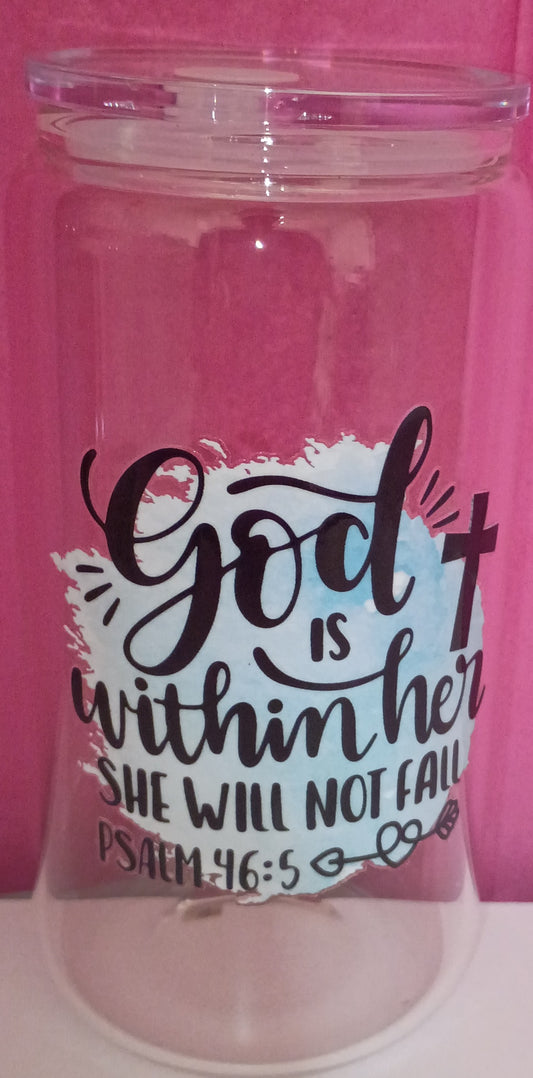 GLASS 16 OZ GOD IS WITHIN HER SHE WILL NOT FAIL